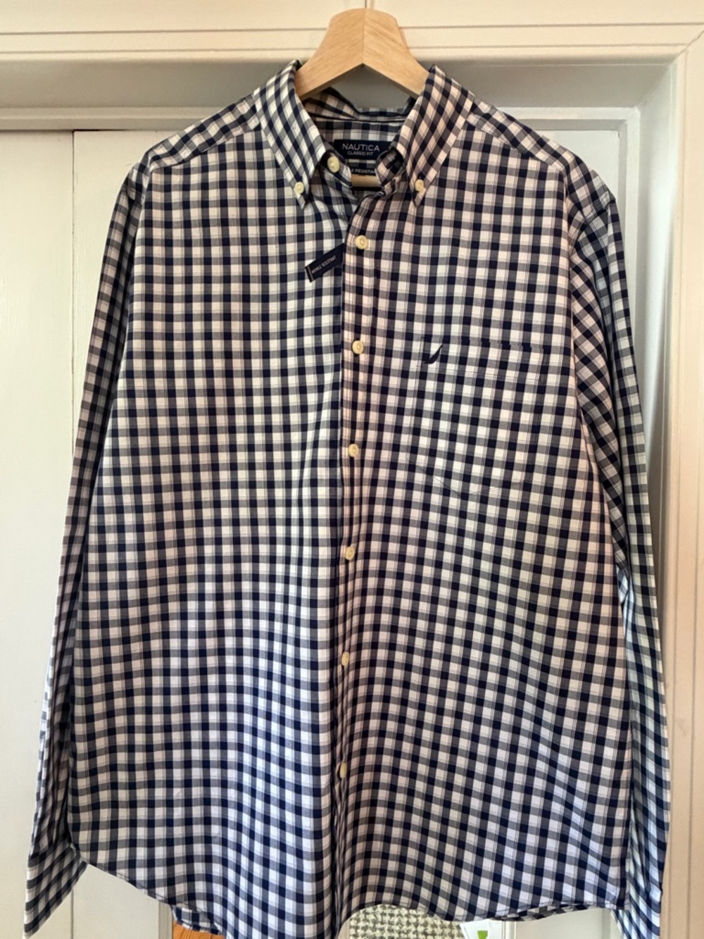 Nautica Men’s Navy and White Gingham Button-Down Shirt